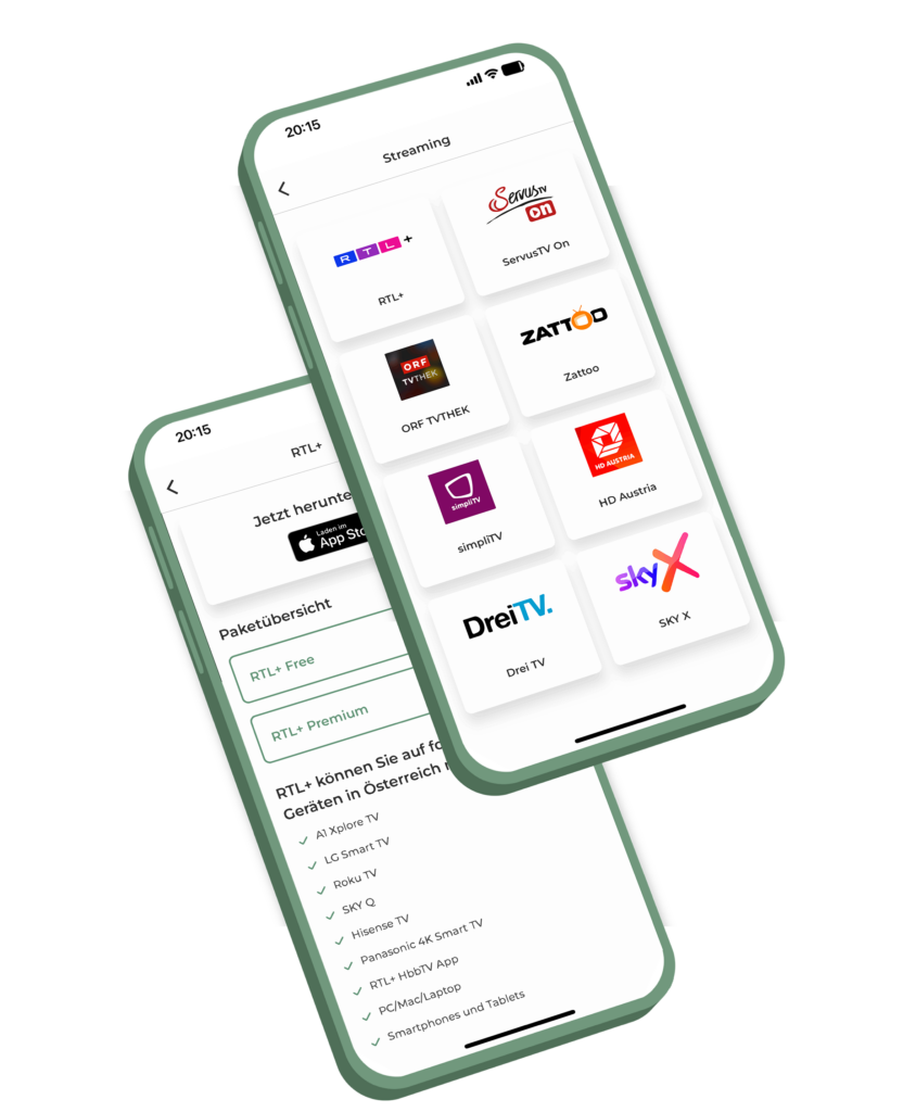 Mobiltelefon mit Ansichten der App-Seite Österreichliste herunterladen und Empfangen