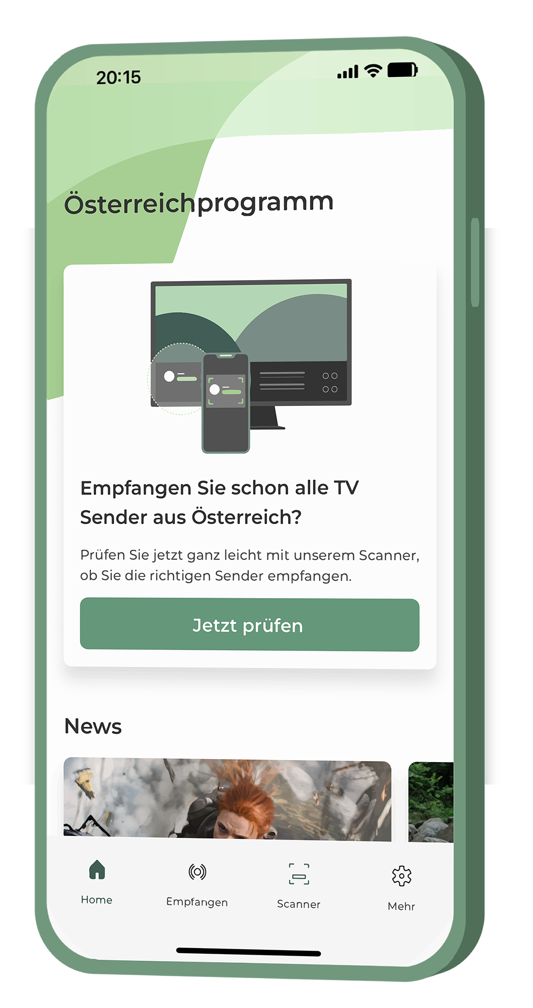 Mobiltelefon mit Ansicht der App-Startseite