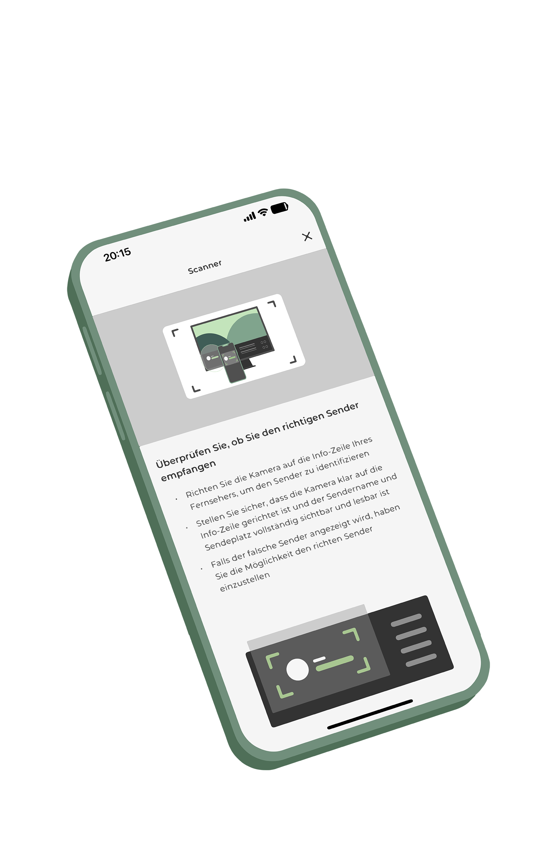 Mobiltelefon mit Ansicht der App Scannen Seite